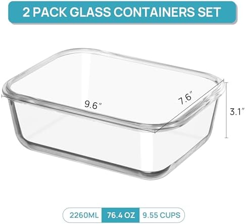 Vtopmart 2Pack 2260ml/76.4oz Extra Large Glass Storage Containers, Grey