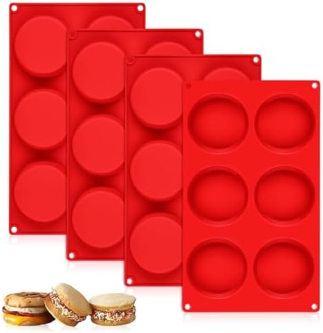 CAKETIME Silicone Egg Molds, 3 Inch Muffin Top Pan 4 Pack Nonstick for Baking English Muffin, Whoopie Pie, Corn Bread, Egg bite, Breakfast Sandwiches