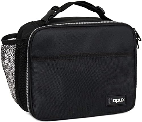 opux Insulated Lunch Bag for Kids, Reusable Lunch Box for School, Black