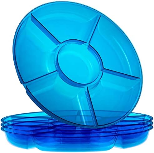 Plasticpro 6 Sectional Round Plastic Serving Tray/Platter (4, Blue)