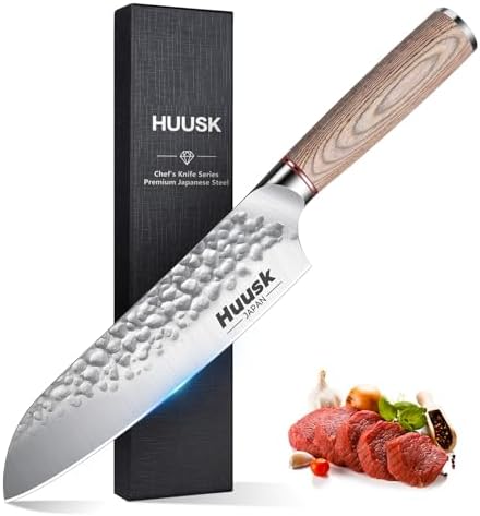 Huusk Japanese Chef Knife for Kitchen, 7" Sharp Stainless Santoku Knife