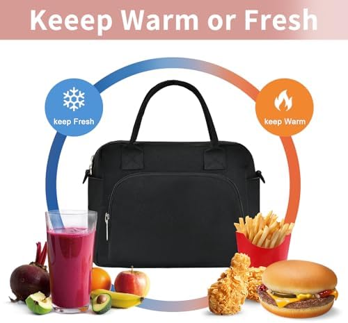 Lunch Bag Women Lunch Box for Women Adult Cute Insulated Lunch Bag Lager Cooler Lunch Tote Bags for Work Picnic (Black)