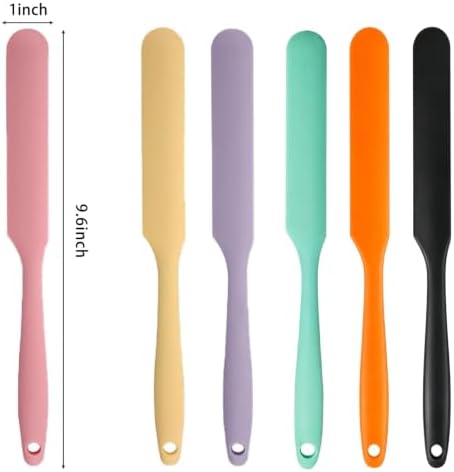 6 Pcs Silicone Jar Spatula Set, Sourdough Spatula, Long Handle Thin Spatulas for Baking, Cake Icing, Butter Cream Spreading, Jam Scraping (Purple, Pink, Green, Yellow, Orange, Black)