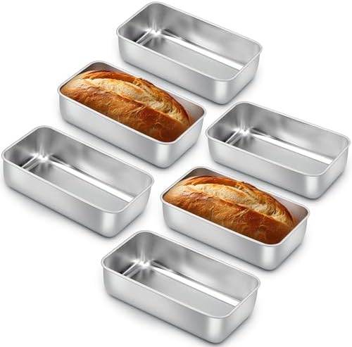 E-far Loaf Pan for Baking Bread, 9 x 5 Inch Stainless Steel Bread Pan, 6PCS