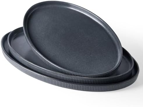 famiware Large Serving Platters Set of 3 Sizes - Oval, Matte Dark Charcoal