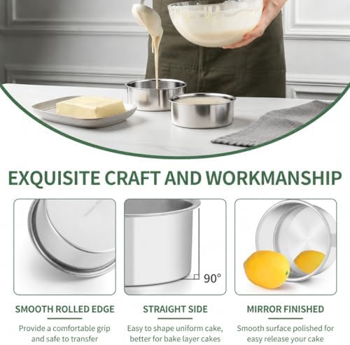 TeamFar 5 Inch Cake Pan Set of 2, Stainless Steel Layer Cake Baking Pan