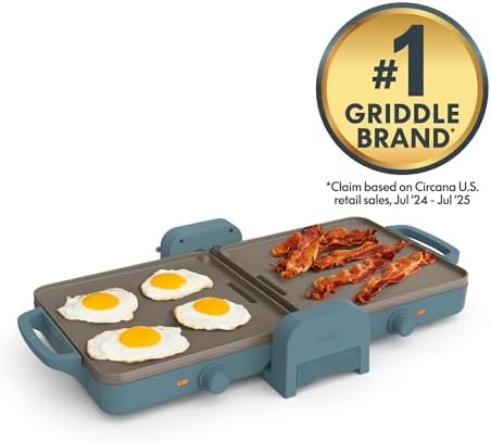 bella 10"x20" Fold and Store Griddle, Non-Toxic, Ceramic Coating, Surf
