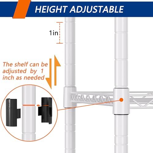 REGILLER 5-Wire Shelving Metal Storage Rack Adjustable Shelves,Standing Storage Shelf Units for Laundry Bathroom Kitchen Pantry Closet(White,11.8" D x 16.6" W x 53.5" H)