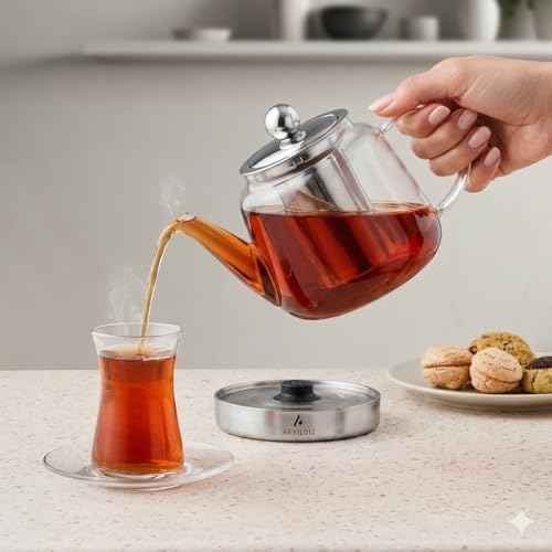 Borosilicate Glass Teapot Set, 2.5 lt Total Capacity, Drip-Free Spouts