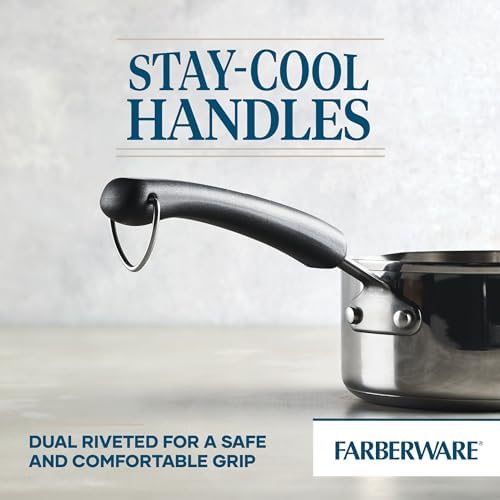 Farberware Brilliance Stainless Steel Saucepan/Saucepot with Side Spouts for Easy Pouring, 1 Quart, Dishwasher Safe and Induction Ready, Compatible with All Cooktops, Stainless Steel