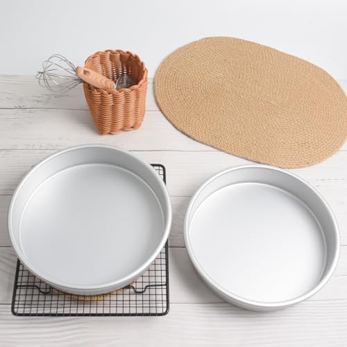 9 Inch Cake Pan Set of 2, Aluminum Round Cake Baking Pans Tins For for birthday cake party cake, Non-Toxic, Only Handwasher.Silver(9×2 round Cake Pan, Set of 2)