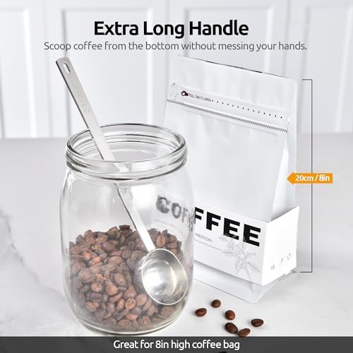 U-Taste Coffee Scoop 2 Tablespoon: 18/8 Stainless Steel Measuring Scooper for Ground Coffee, Bean, Powder, Espresso, 6.9in Long Handle Metal Meaure Spoon for Canister, Jar (2Tbsp/30ml, Silver)