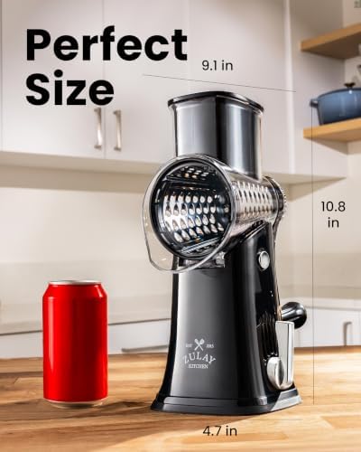 Rotary Cheese Grater Manual Hand Crank 5 Blade Shredder, Black & Chrome