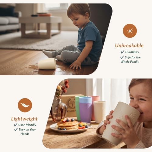 Homienly Wheat Straw Cups for Kitchen 16OZ Unbreakable Plastic Glasses Drinking Dishwasher & Microwave Safe Reusable Party Cups Camping Cup for Coke, Water, Iced Coffee, Juice Set of 6 (Multilight)