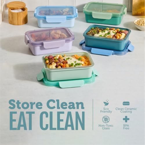 Ello Color Lock Ceramic-Coated 3.4 Cup Meal Prep Containers, 10 Pc, Blue