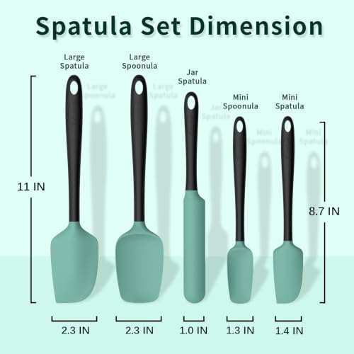 Coukre Silicone Spatula Set of 5,High Temperature Resistant, Food Grade Silicone, Dishwasher Safe, for Baking, Cooking (Aqua Green)