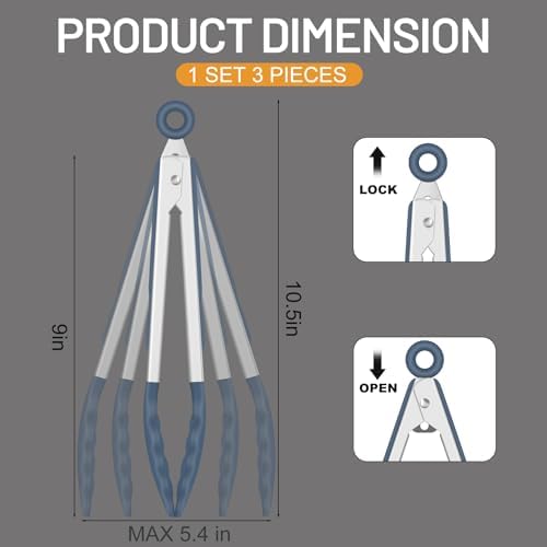 HOTEC Silicone Kitchen Tongs for Cooking, 9-Inch Serving Tongs, Set of 3