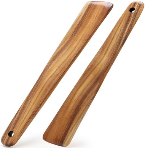 2Pcs Non Toxic Flat Thin Wood Spatula for Cooking Utensil Cast Iron Scraper