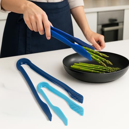 DecorRack 3 Piece Plastic Tong Set, 6-8-10 in Heavy Duty (Blue)