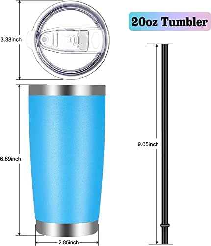 VEGOND 20oz Tumbler with Lid and Straw Stainless Steel Tumbler Cup Bulk Vacuum Insulated Double Wall Travel Coffee Mug Powder Coated Coffee Cup, Sky Blue, 12 Pack