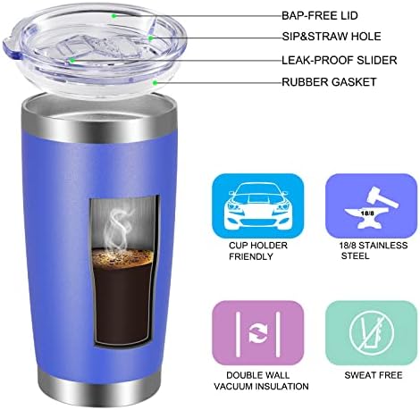 VEGOND 20oz Tumbler with Lid and Straw Stainless Steel Tumbler Cup Bulk Vacuum Insulated Double Wall Travel Coffee Mug Powder Coated Coffee Cup, Blue, 6 Pack