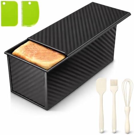 2.2lb Pullman Loaf Pan with Lid, Nonstick Carbon Steel Square Bread Pan for Baking Shokupan, Sandwich, Pain de Mie & Sourdough – Includes 6 Bonus Tools