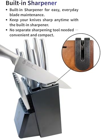15-Piece Kitchen Knife Block Set, High-Carbon Stainless Steel Knives, Self-Sharpening Wooden Block, Premium Cutlery Set with Ergonomic Handle (Wooden, 15-pcs)