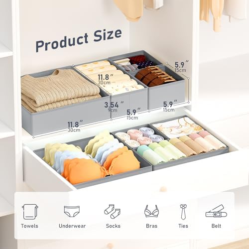 DIMJ Drawer Organizer Clothes, 26Pack Dresser Organizer, Foldable Closet Organizers and Storage, Fabric Dresser Bins, Drawer Dividers for Nursery, Baby Clothes, Underwears, Sock,Gray
