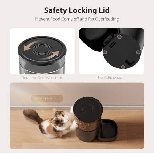 IMIPAW Automatic Cat Feeders, 5L Large Capacity, Timed Feeding Dry Food, Dual Power Design, Programmable Portion Size, 1-6 Meals Per Day, with Desiccant, Suitable for Small Pets Food Dispenser, Black