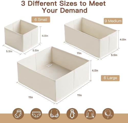 Criusia Drawer Organizer Clothes, 21 Pack Dresser Organizer for Baby Clothes, Underwear, Sock - Foldable Closet Organization and Storage Dividers Bins for Nursery, Bedroom (Oatmeal)
