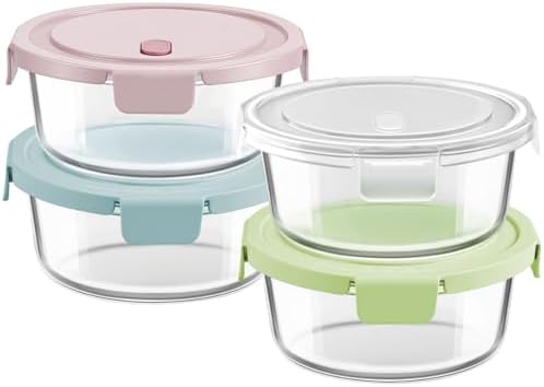 4 Cup/32oz Borosilicate Glass Meal Prep Containers with Vented Lids, 4 PACK