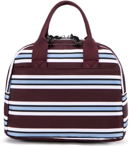 LOVELYWIND Lunch Box for Women, Insulated Lunch Bag, Burgundy Stripe Tote
