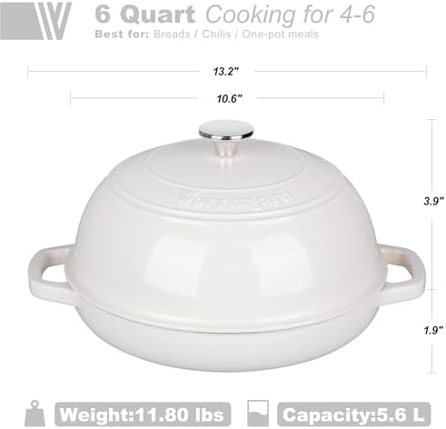VORRINGARD Enameled Cast Iron Dutch Oven Pot with Lid, Bread Oven for Sourdough Bread Baking, Dutch Ovens with Bread Proofing Basket& Baking Supplies Set, 6 Quart, White
