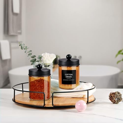 Amolliar Bronze Amber Glass Apothecary Jar, Qtip Holder Storage Black 4Pack