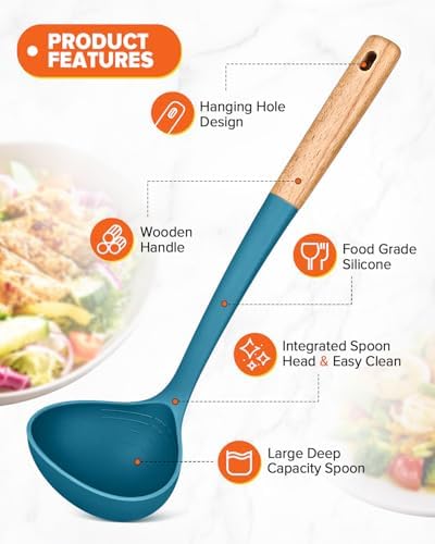 Badiano Kitchen Pasta Fork and Ladle Set, Perfect for Serving, Blue