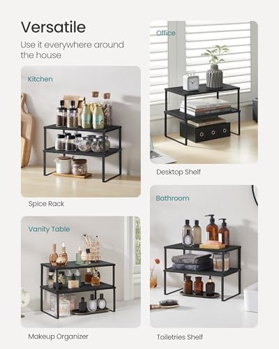 SONGMICS Set of 2 Metal Spice Racks, Stackable Expandable Shelf Risers