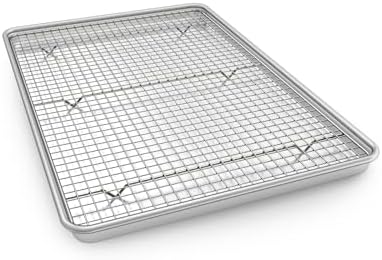 Half Sheet Pans with Rack Set, 13 Inch Commercial Quality Baking Sheet Pan Set, Natural Aluminum Cookie Sheet, Warp Resistant Nonstick Thick Cookie Tray Pans for Baking, Roasting