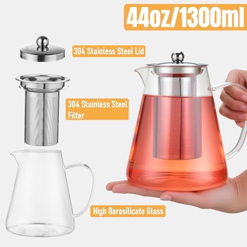 Baalaka Teapot with Infuser, 44 oz Borosilicate Glass Kettle, Stovetop