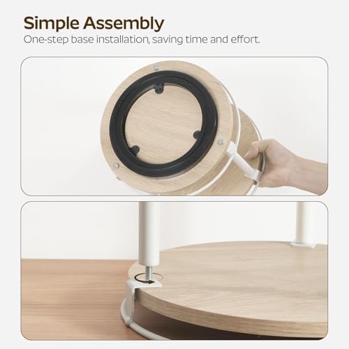 YATINEY Lazy Susan Organizer, Rotating Spice Rack, 2 Tier Spice Turntable Organizer, Industrial Turntable Spice Holder, for Kitchen Countertop, Compact and Versatile, White and Light Oak SR22WG