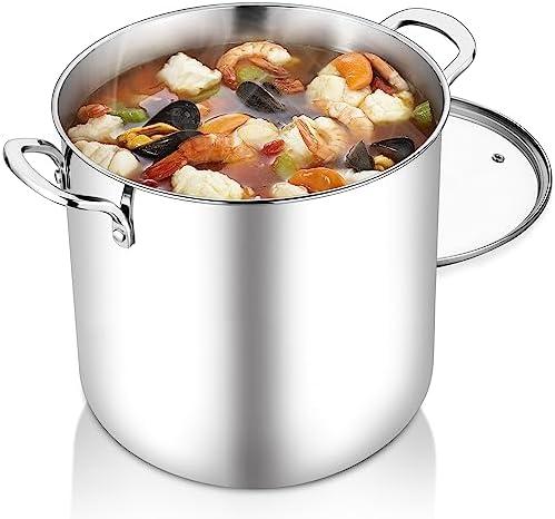 TeamFar 12 Quart Stock Pot, 18/10 Stainless Steel Large Cooking Soup Pot