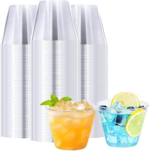 BYSNOW 100 Pack 9 oz Clear Plastic Cups, Disposable Plastic Cocktail Cups