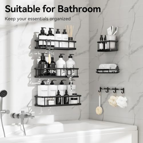 YASONIC Shower Caddy Adhesive, Rustproof Shower Organizer with Soap Holder, Large Capacity Shower Shelves for Inside Shower, No Drilling Bathroom Organizers and Storage for Home Decor 6 Pack Black