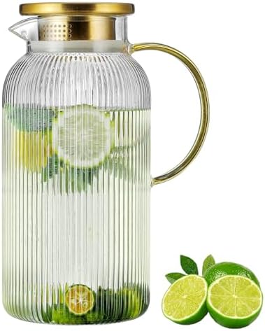 Buaic Glass Pitcher with Lid, 84 oz/ 2.5L Clear Glass Water Pitcher