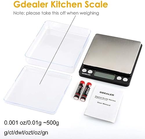 GDEALER Digital Pocket Kitchen Scale 0.001oz/0.01g 500g Kitchen Food Scale Jewelry Weight Compact Scale, Tare, Stainless Steel, Backlit Display, Black