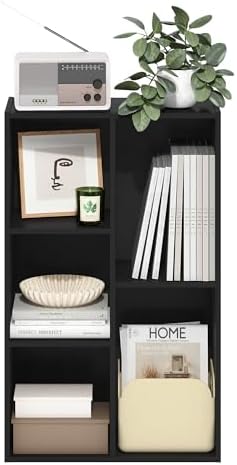 Furinno LUDER Book Shelf, 5-Cube Bookshelf, Reversible Bookcase, 9.4 x 19.5 x 31.5, Easy Assembly, for Living Room, Bedroom, Home Office, Blackwood