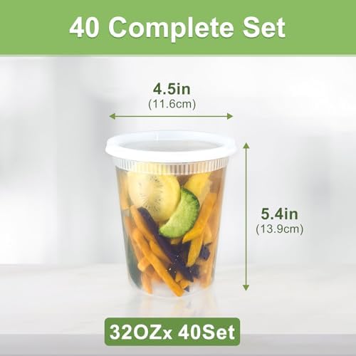 Dipoo 40 Sets (80-Piece) Deli Containers with Lids 32 oz