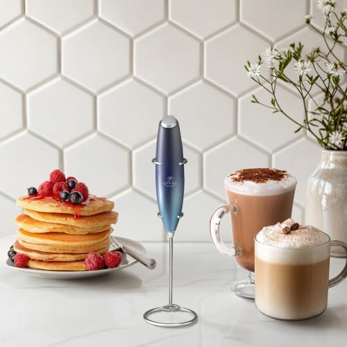 Zulay Kitchen Powerful Milk Frother Wand With Duracell Batteries - Ultra Fast Handheld Drink Mixer - Electric Whisk Foam Maker for Coffee, Lattes, Cappuccino & Matcha - Z1 Motor - Deep Sea