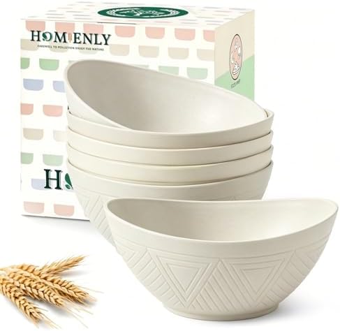 Homienly Unbreakable Cereal Bowls Wheat Straw Bowls Set 26 OZ Plastic Bowls Alternative for Kitchen 6 PCS Resuable Dessert Bowls for Party,New Home,Dorm Microwave & Dishwasher Safe-Beige