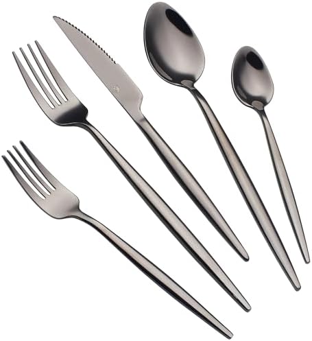 20 Piece Luxury Silverware Set for 4 Black Mirror-Polished 18/10 Stainless Steel Heavy Flatware Set Modern Cutlery Set Knife/Fork/Spoon with Gifts for Home & Restaurant