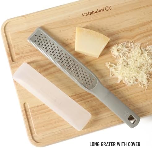 Calphalon Prime Stainless Steel Handheld Grater Lemon Zester W/Cover & Rubber Handle - Taupe